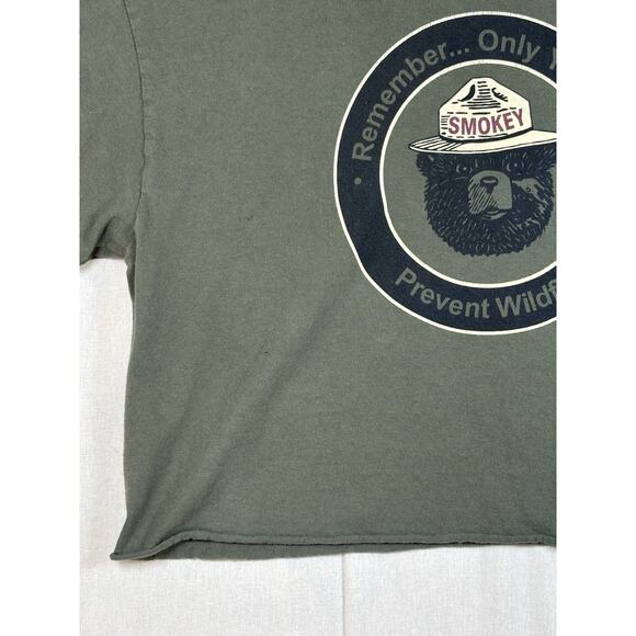 Smokey Bear Official License Cropped T Shirt Olive Green Women’s Large - Picture 9 of 16